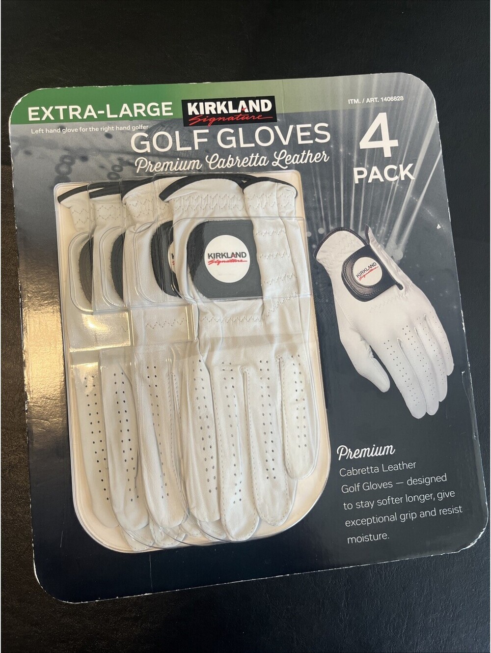 Kirkland Signature Golf Gloves Premium Cabretta Leather, Extra-Large, 4 Pack